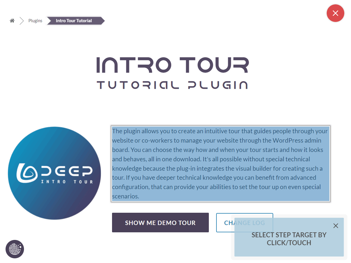 Visual target selection - Intro Tour Tutorial plugin